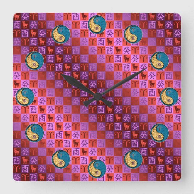 Aries & Water Rooster Quadratische Wanduhr (Vorderseite)