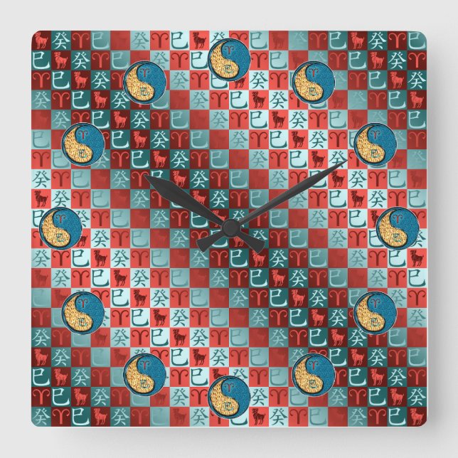 Aries & Water Snake Quadratische Wanduhr (Vorderseite)