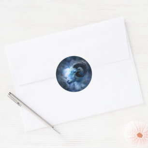 Aries Zodiac Astrologie Signieren Blauer Ram Runder Aufkleber