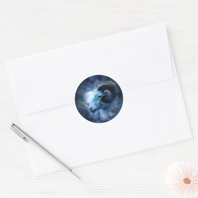 Aries Zodiac Astrologie Signieren Blauer Ram Runder Aufkleber (Umschlag)