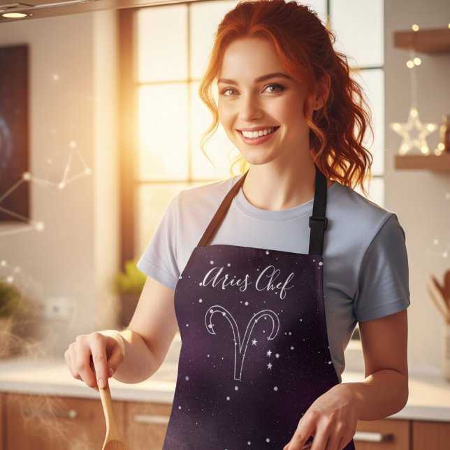 Aries Zodiac Astrology Purple Galaxy Personalized Schürze (It's Aries Season! Cook up a storm in the kitchen with this purple galaxy apron)