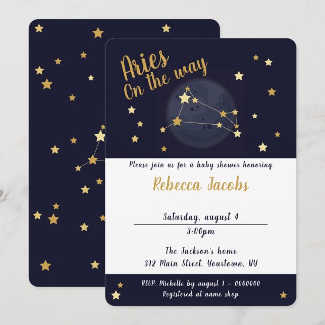 Aries zodiac Baby Shower Einladung (Vorne/Hinten)