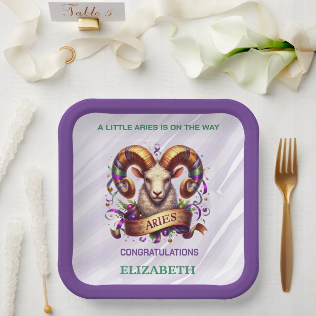 Aries Zodiac Baby Shower Lavender and Green  Pappteller (Hochzeit)