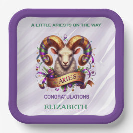 Aries Zodiac Baby Shower Lavender and Green  Pappteller