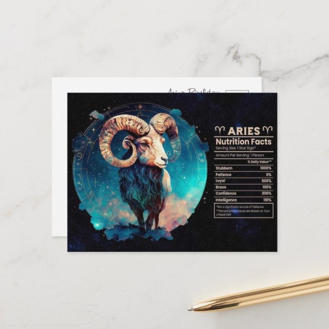 Aries Zodiac Birthday Postcard Postkarte (Vorderseite/Rückseite Beispiel)
