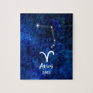 Aries Zodiac Constellation Blue Galaxy Monogram