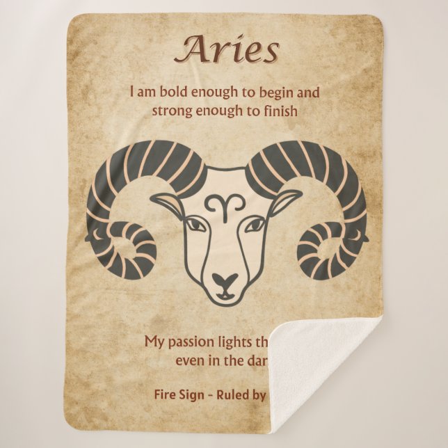 Aries Zodiac Design with Bold Aries Affirmations  Sherpadecke (Vorderseite)