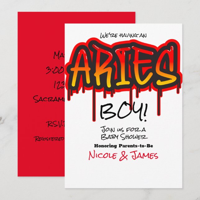 ARIES Zodiac Fire Sign Red Baby Dusche Einladung (Vorne/Hinten)