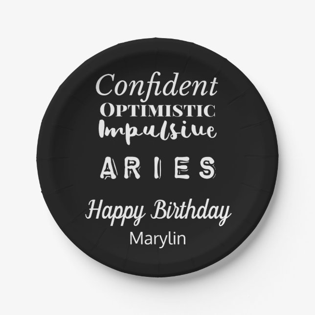 Aries Zodiac Fun Charakteristika Geburtstag Pappteller (Vorderseite)