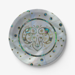 Aries Zodiac Gold Abalone auf Konstellation Pappteller
