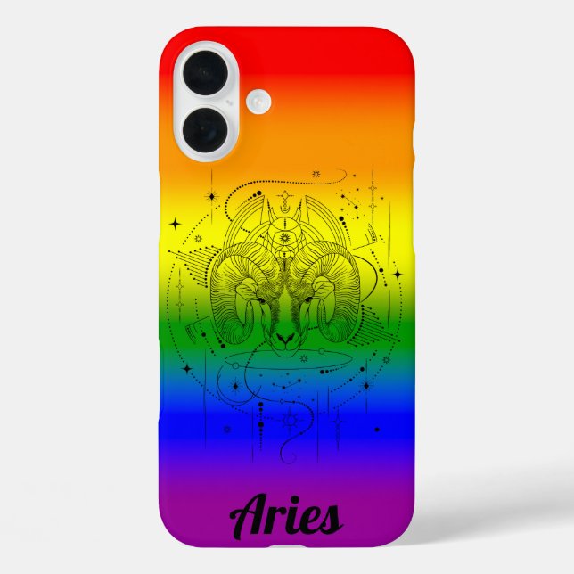 Aries Zodiac LGBTQ Prix Rainbow Design iPhone 16 Plus Hülle (Rückseite)