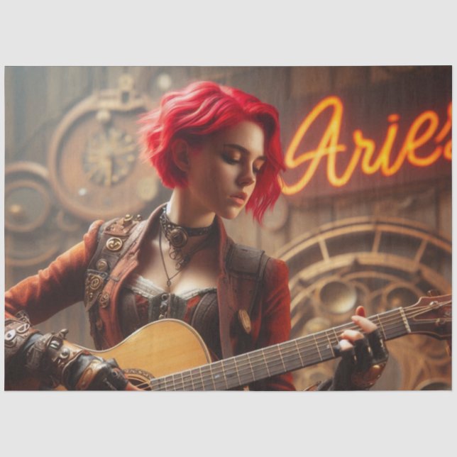 Aries Zodiac Musician Guitar Decoupage Seidenpapier (Vorderseite)