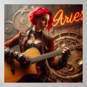 Aries Zodiac Musician Guitar Poster