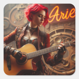 Aries Zodiac Musician Guitar Quadratischer Aufkleber