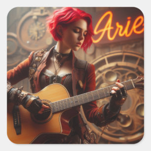 Aries Zodiac Musician Guitar Quadratischer Aufkleber