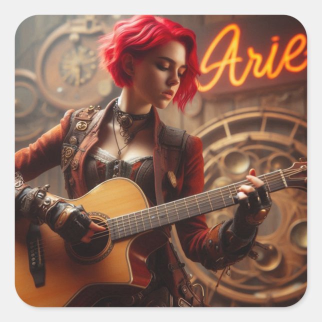 Aries Zodiac Musician Guitar Quadratischer Aufkleber (Vorderseite)