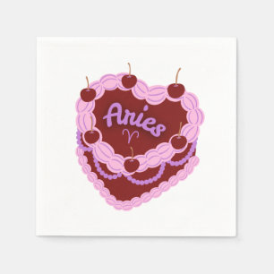 Aries Zodiac Pastel Heart Birthday Cake Serviette