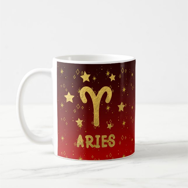 Aries Zodiac Red and Gold Astrologie Tasse (Links)