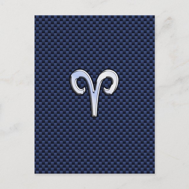 Aries Zodiac Sign auf Navy Blue Carbon Fibre Print Postkarte (Vorderseite)