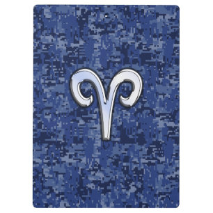 Aries Zodiac Sign auf Navy Blue Digital Camouflage Klemmbrett