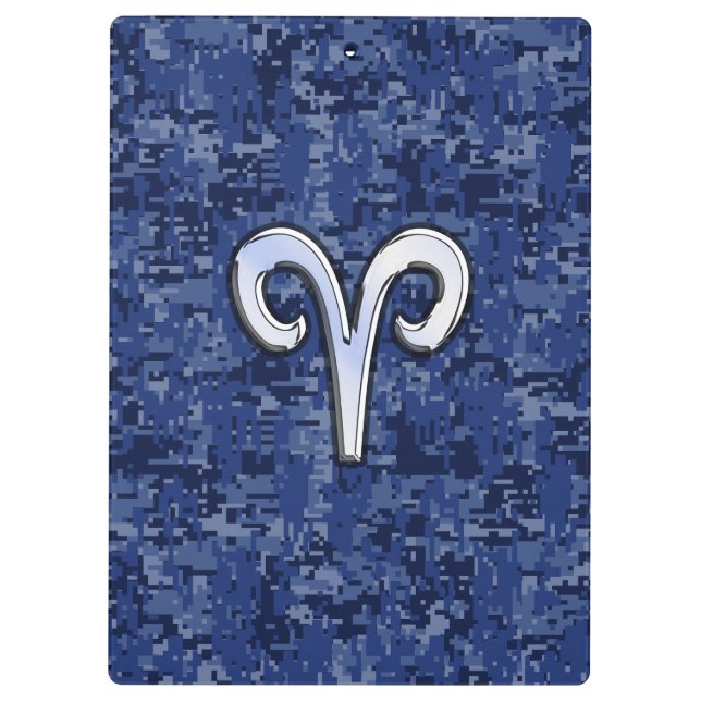 Aries Zodiac Sign auf Navy Blue Digital Camouflage Klemmbrett (Rückseite)