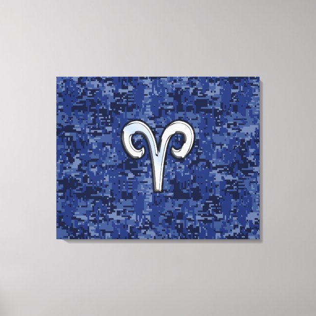 Aries Zodiac Sign auf Navy Blue Digital Camouflage Leinwanddruck (Vorderseite)