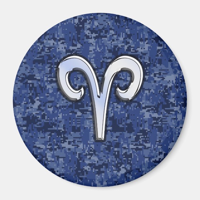 Aries Zodiac Sign auf Navy Blue Digital Camouflage Magnet (Vorne)
