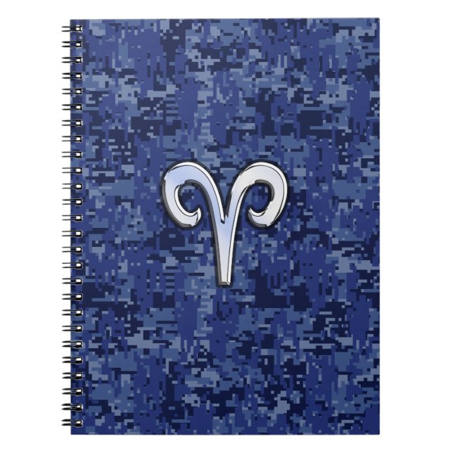 Aries Zodiac Sign auf Navy Blue Digital Camouflage Notizblock (Vorderseite)