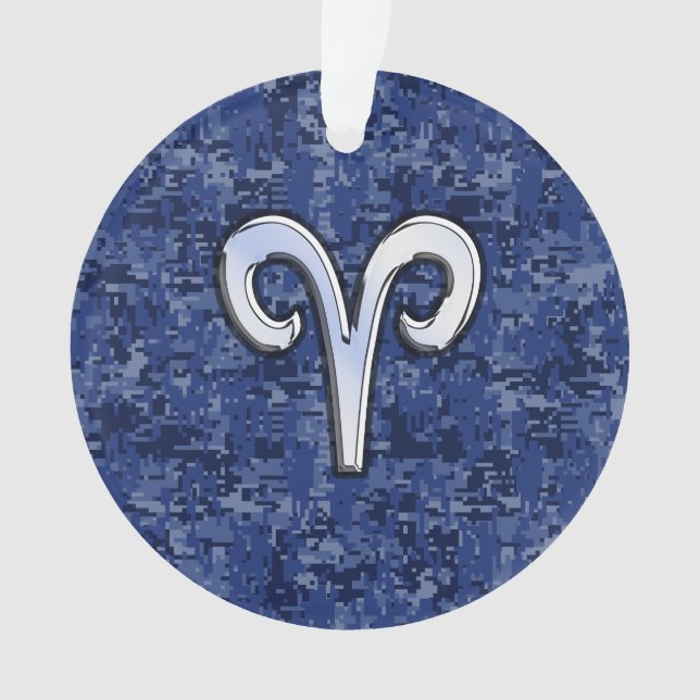 Aries Zodiac Sign auf Navy Blue Digital Camouflage Ornament (Vorderseite)