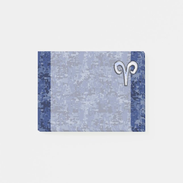 Aries Zodiac Sign auf Navy Blue Digital Camouflage Post-it Klebezettel (Vorderseite)