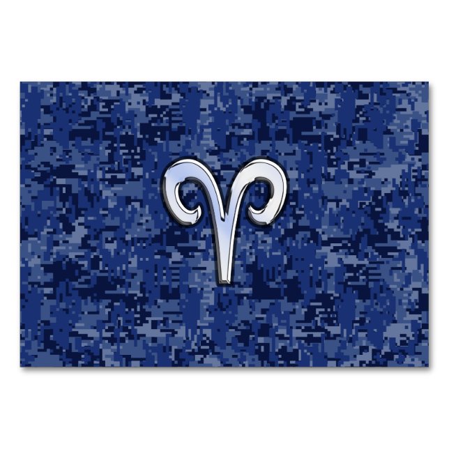 Aries Zodiac Sign auf Navy Blue Digital Camouflage Tischnummer (Vorderseite)