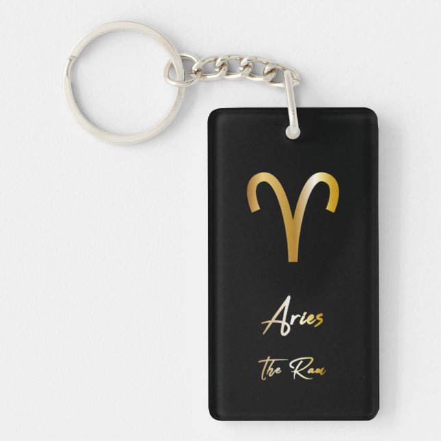Aries Zodiac Sign, Black & Gold Schlüsselanhänger (Vorderseite)
