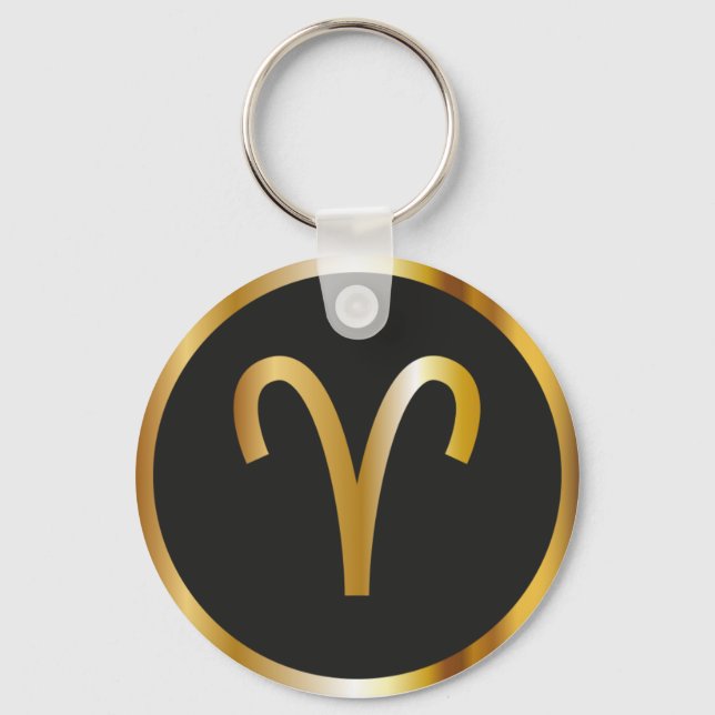 Aries Zodiac Sign, Black & Gold Schlüsselanhänger (Vorderseite)