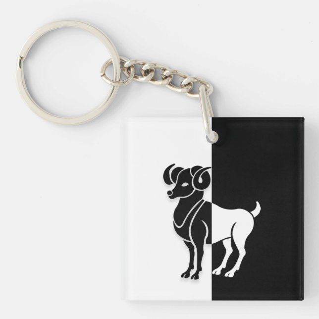 Aries Zodiac Sign, Black & White Schlüsselanhänger (Vorderseite)