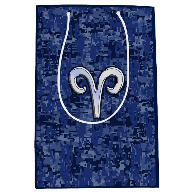 Aries Zodiac Sign Blue Digital Camouflage Mittlere Geschenktüte (Vorderseite)