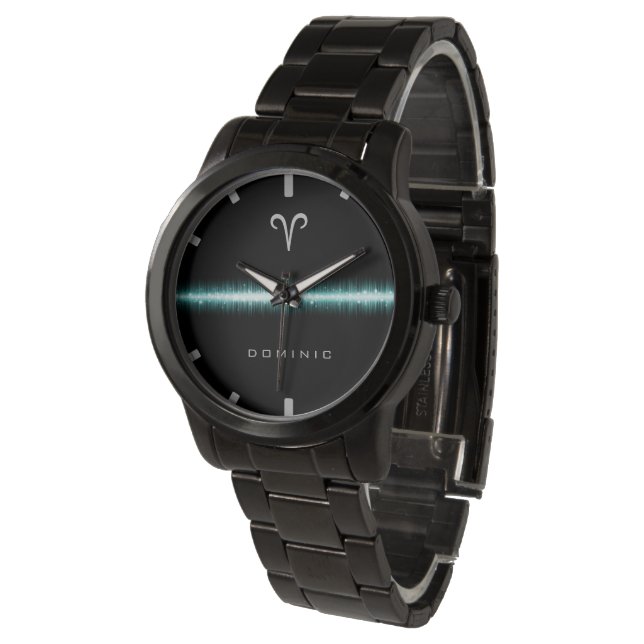 Aries Zodiac Sign Cool Light Line Individuelle Nam Armbanduhr (Schrägansicht)