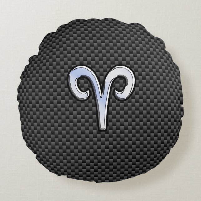Aries Zodiac Sign on Carbon Fibre Style Rundes Kissen (Vorderseite)