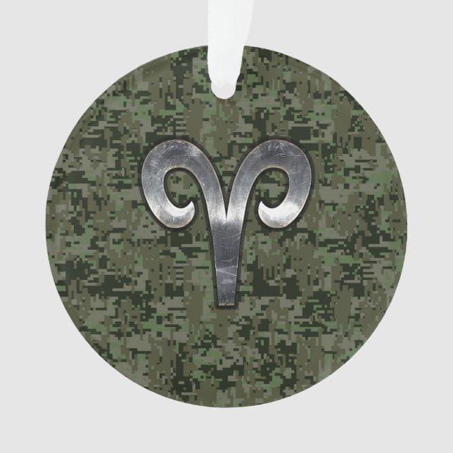 Aries Zodiac Sign on Woodland Style Digital Camo Ornament (Vorderseite)