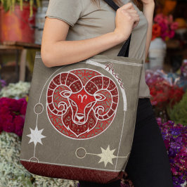 Aries Zodiac Sign Red White Gray Mandala Tasche