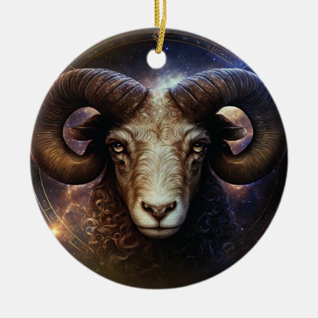 Aries Zodiac Sign Watercolor Design Keramik Ornament (Vorne)