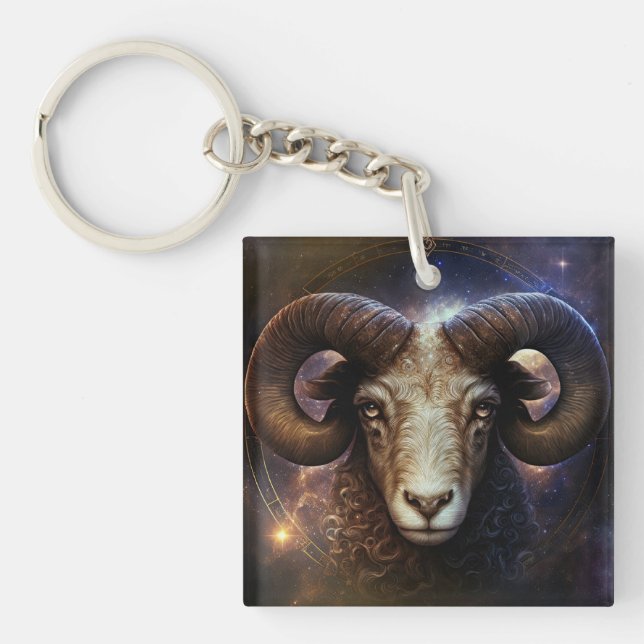 Aries Zodiac Sign Watercolor Design Schlüsselanhänger (Vorderseite)