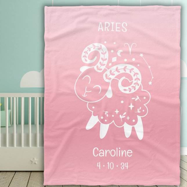 Aries Zodiac Star Name Birthdate Pink Baby Fleecedecke (Von Creator hochgeladen)