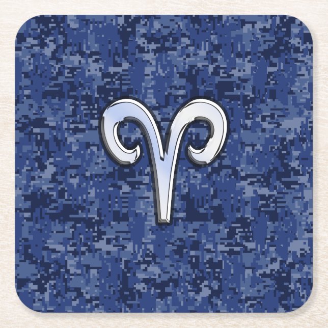 Aries Zodiac-Symbol auf Navy Blue Digital-Camoufla Rechteckiger Pappuntersetzer (Vorderseite)