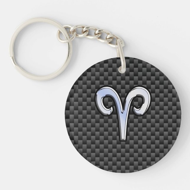 Aries Zodiac Symbol Black Carbon Fibre Decor Schlüsselanhänger (Vorderseite)