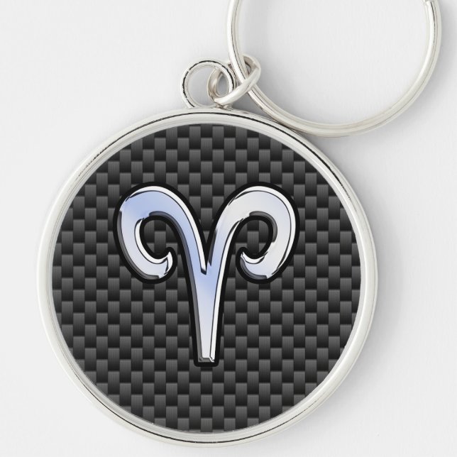 Aries Zodiac Symbol Black Carbon Fibre Decor Schlüsselanhänger (Vorne)