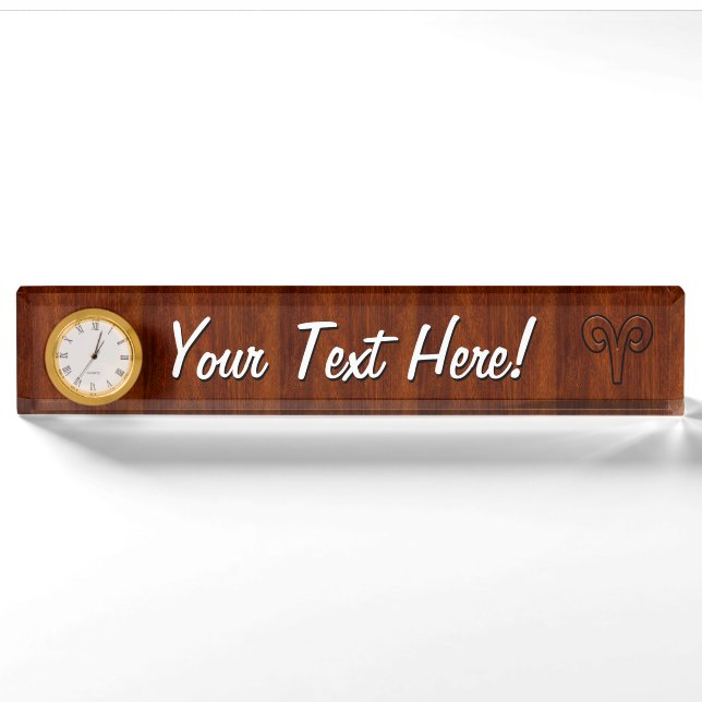 Aries Zodiac Symbol Brown Mahogany wie Print Namensplakette (Vorderseite)
