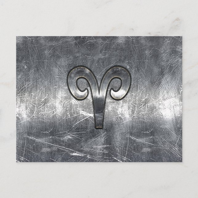 Aries Zodiac Symbol in Silver Distressed Style Postkarte (Vorderseite)
