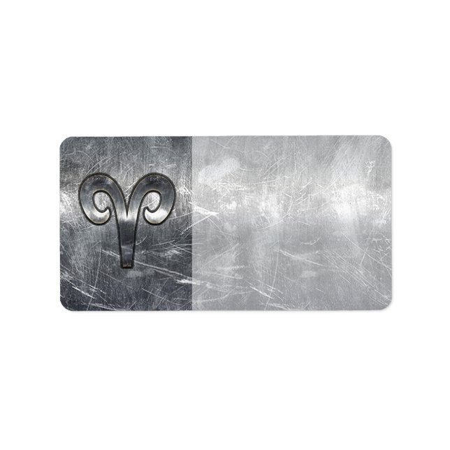 Aries Zodiac Symbol in Silver Steel Style Adressaufkleber (Vorne)