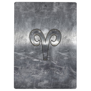 Aries Zodiac Symbol in Silver Steel Style Klemmbrett