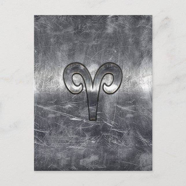 Aries Zodiac Symbol in Silver Steel Style Postkarte (Vorderseite)